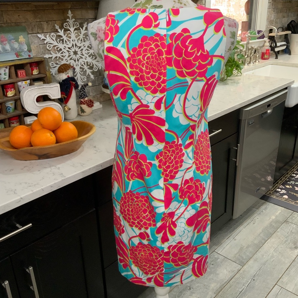 London Times Shift Dress Size 2 Preppy Floral Pink Blue Sleeveless Lightweight - Picture 5 of 12